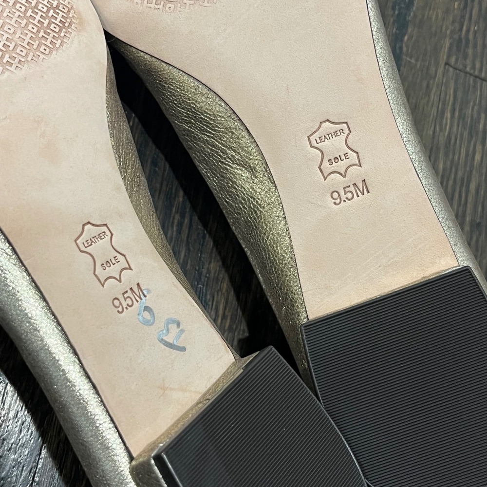 Tory Burch Metallic Gold Pointed Toe Logo Flats - Picture 9 of 9